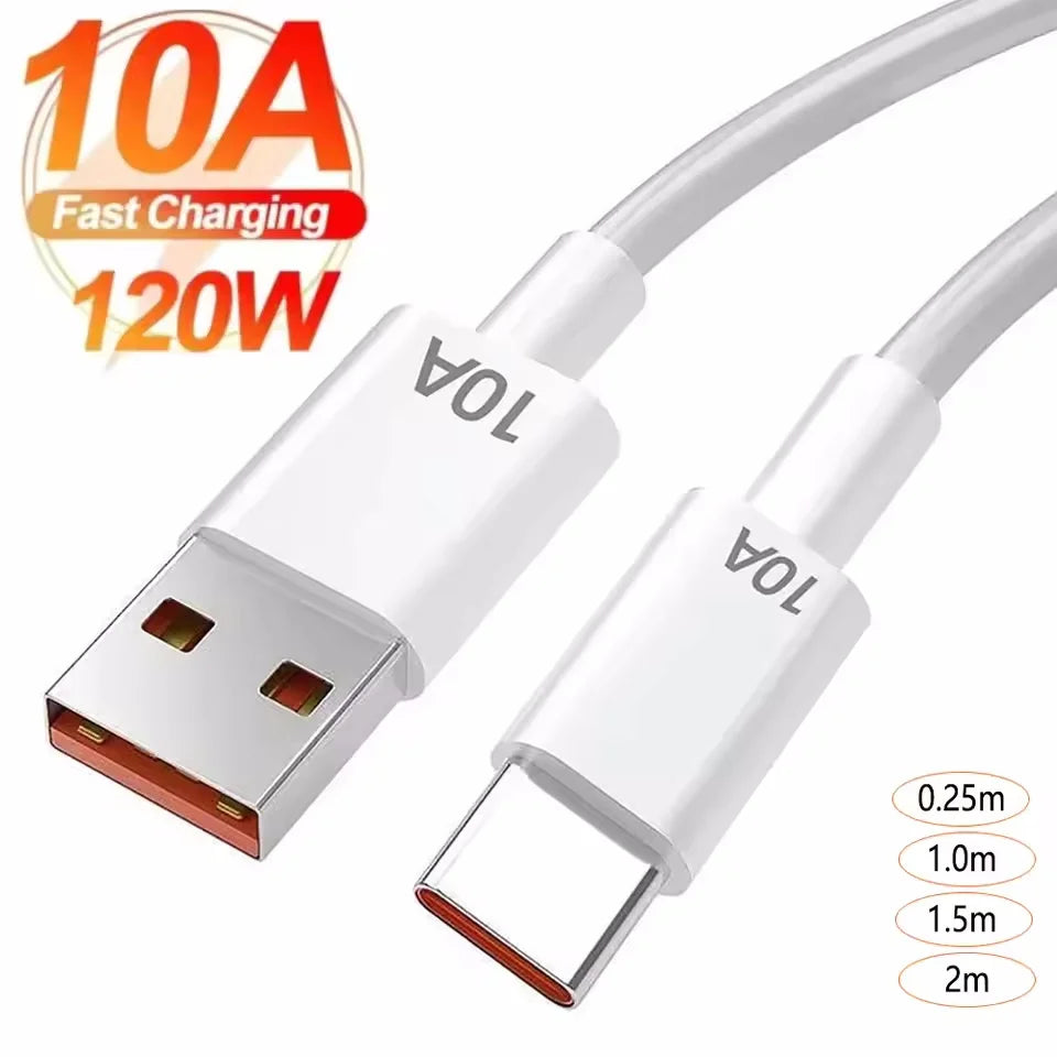 120W 10A Super Fast Charging USB to USB-C Cable – 0.3M/1M/1.5M/2M Braided Cord for Huawei, Xiaomi, Redmi, Honor, Android Phones