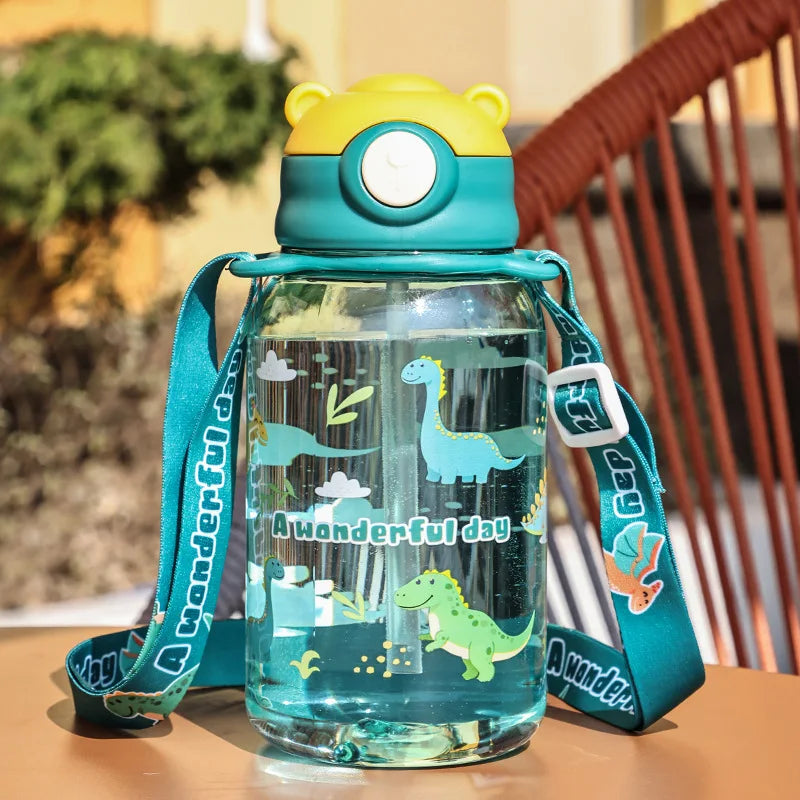 Kids Water Bottle with Straw & Handle - Cute Portable Sippy Cup for Toddlers & Children