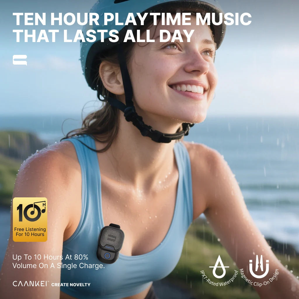Wearable Bluetooth Speaker IPX7 Waterproof – Clip-On Portable Sports Speaker with Microphone, 30H Playtime, Hands-Free Calls & Music for Running & Outdoor