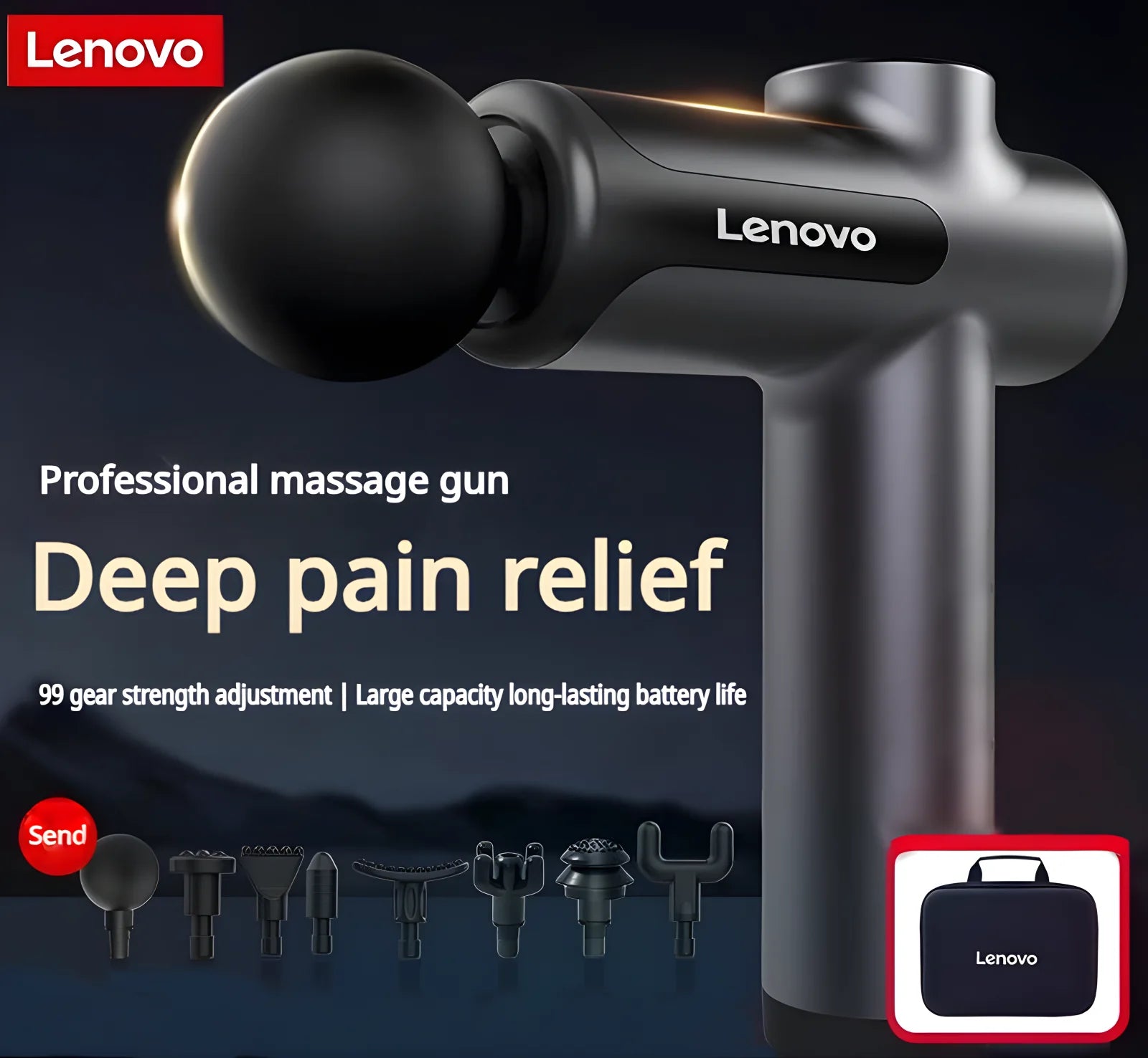 Lenovo Massage Gun - Deep Tissue Fascia Gun with 8 Massage Heads, LED Touch Screen