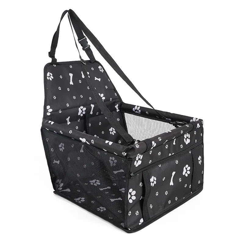 Pet Reinforce Car Booster Seat for Small Dogs & Cats - Portable Breathable Pet Carrier with Safety Belt, Stable Travel Booster Bag, Paw Print Design