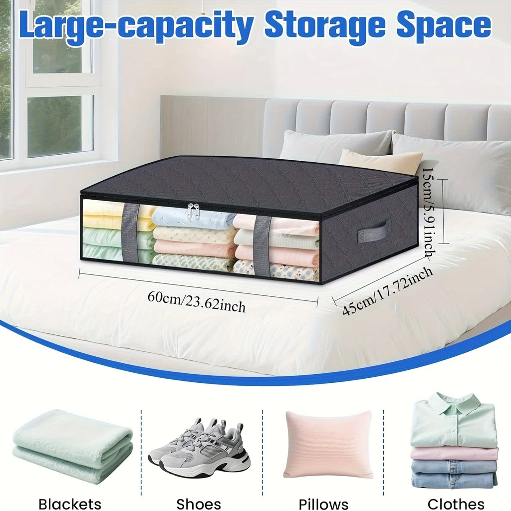 4-Pack Under Bed Storage Containers - 60L Space-Saving Blanket Shoe Bedding Organizer