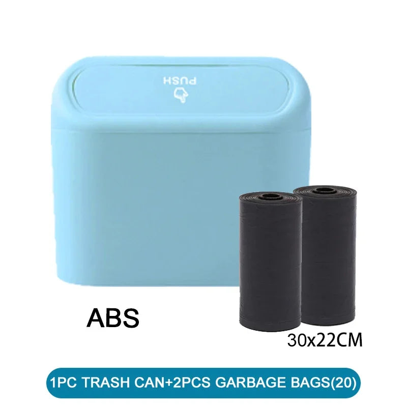 Car Trash Can with Lid & 60 Garbage Bags – Leak-Proof Mini Portable Vehicle Garbage Bin for Auto Interior