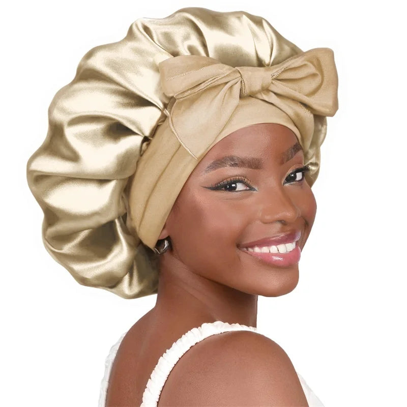 Satin Bonnet Silk Sleep Bonnet with Tie Band – Adjustable Double-Layer Hair Bonnet for Women & Men, Nighttime Hair Protection