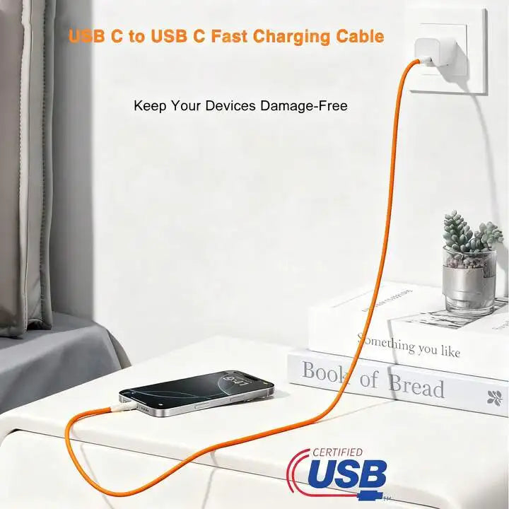 Fast Charging USB-C to USB-C Nylon Braided Cable for iPhone 17/16/15 – 3.3ft / 6.6ft / 10ft Durable Data Cord, PD Compatible