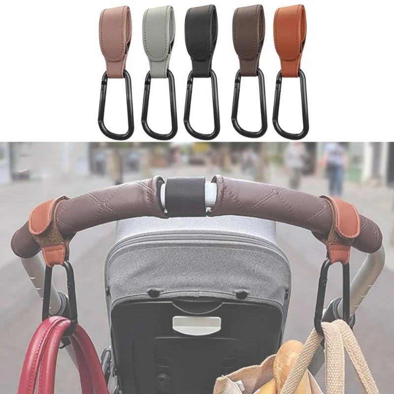 Stroller Hook Organizer - Adjustable PU Leather Hook for Diaper Bag & Baby Essentials