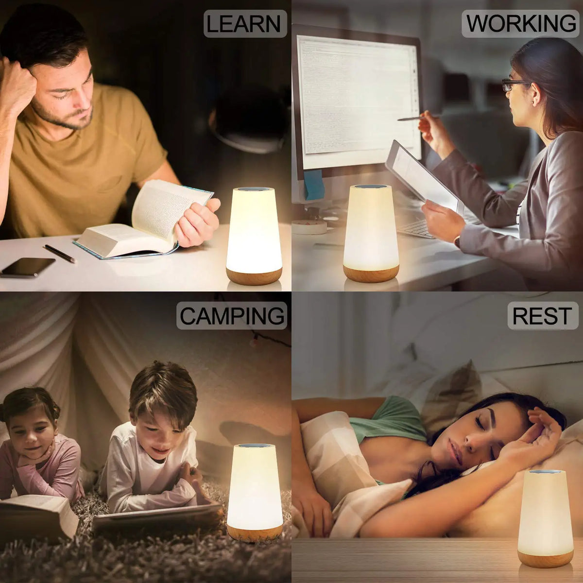 13-Color LED Touch Night Light – USB Rechargeable Bedside Lamp with Remote Control & Adjustable Brightness