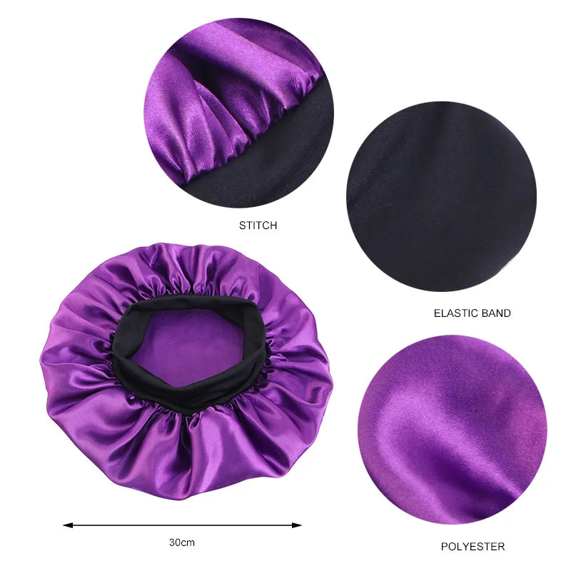 Satin Sleep Bonnet with Wide Brim & Elastic Band – Wide-Brimmed Night Cap for Women & Men, Hair Protection Bonnet for Sleeping & Bathing