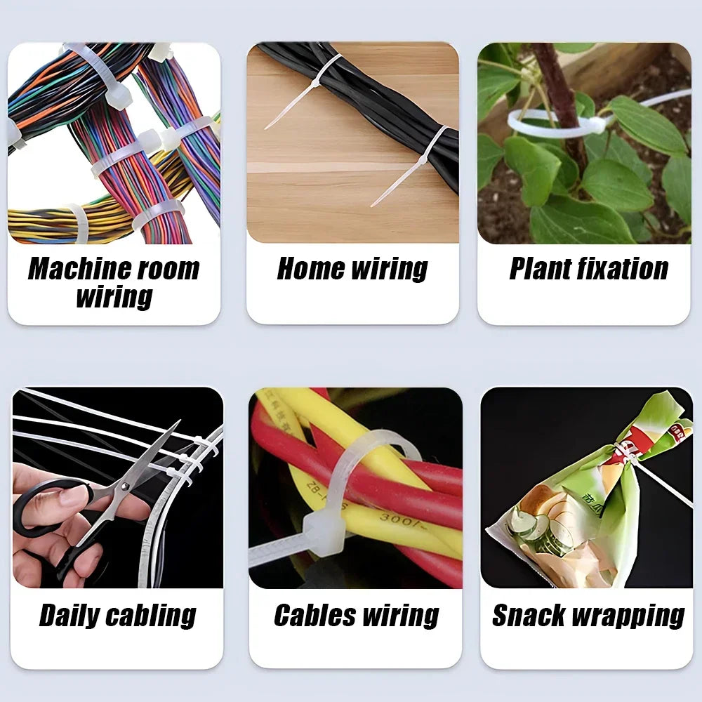 Wholesale Plastic Nylon Cable Ties Self-locking Cord Straps Adjustable Cables Fastening Loop Home Office Wire Zip Tie