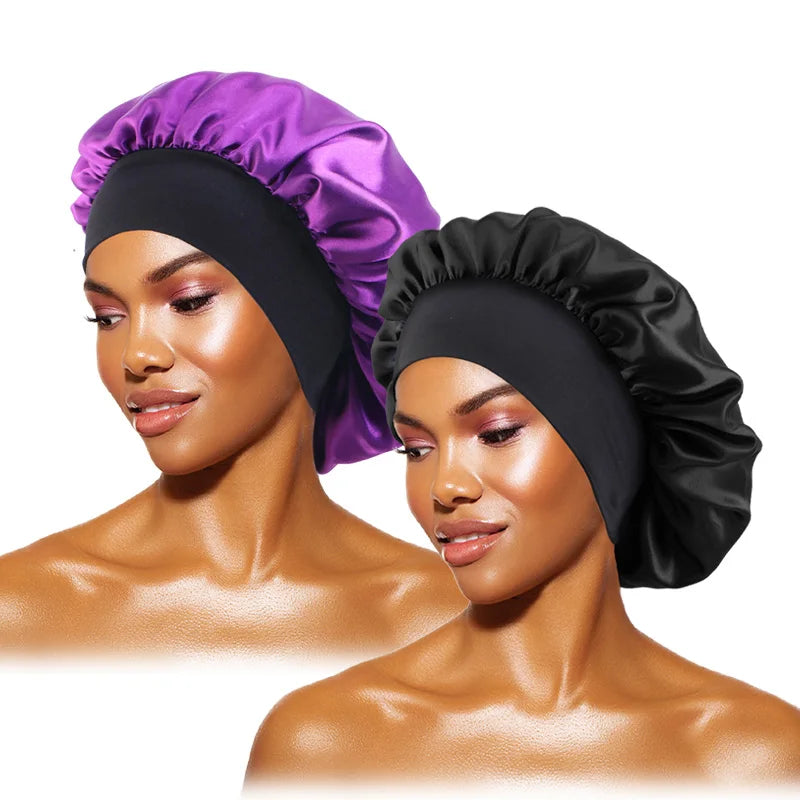 Satin Sleep Bonnet with Wide Brim & Elastic Band – Wide-Brimmed Night Cap for Women & Men, Hair Protection Bonnet for Sleeping & Bathing