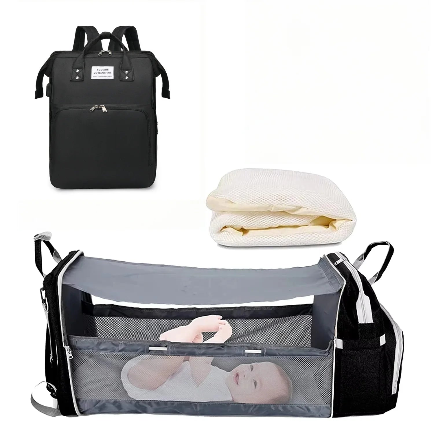BabyNest™ 3-in-1 Diaper Backpack with Foldable Bassinet & USB Charging