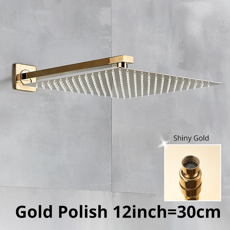 Square Rainfall Shower Head 8"/10"/12" - Ultrathin Rain Shower with Arm