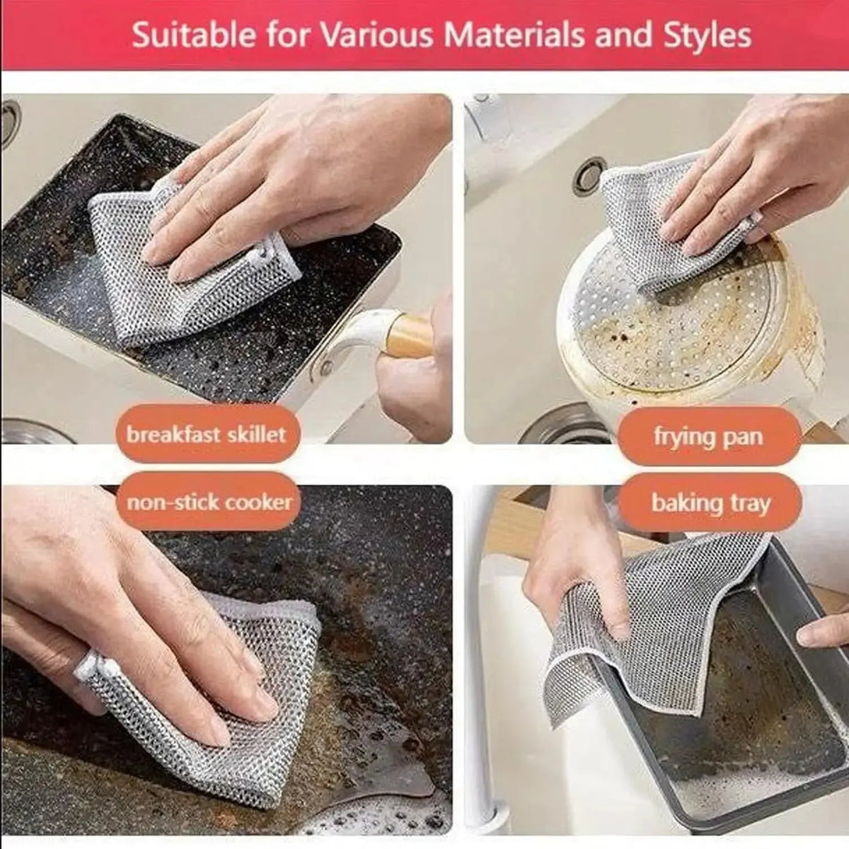10-Pack Magic Cleaning Dishcloths – Reusable Silver Wire Kitchen Scrub Cloths