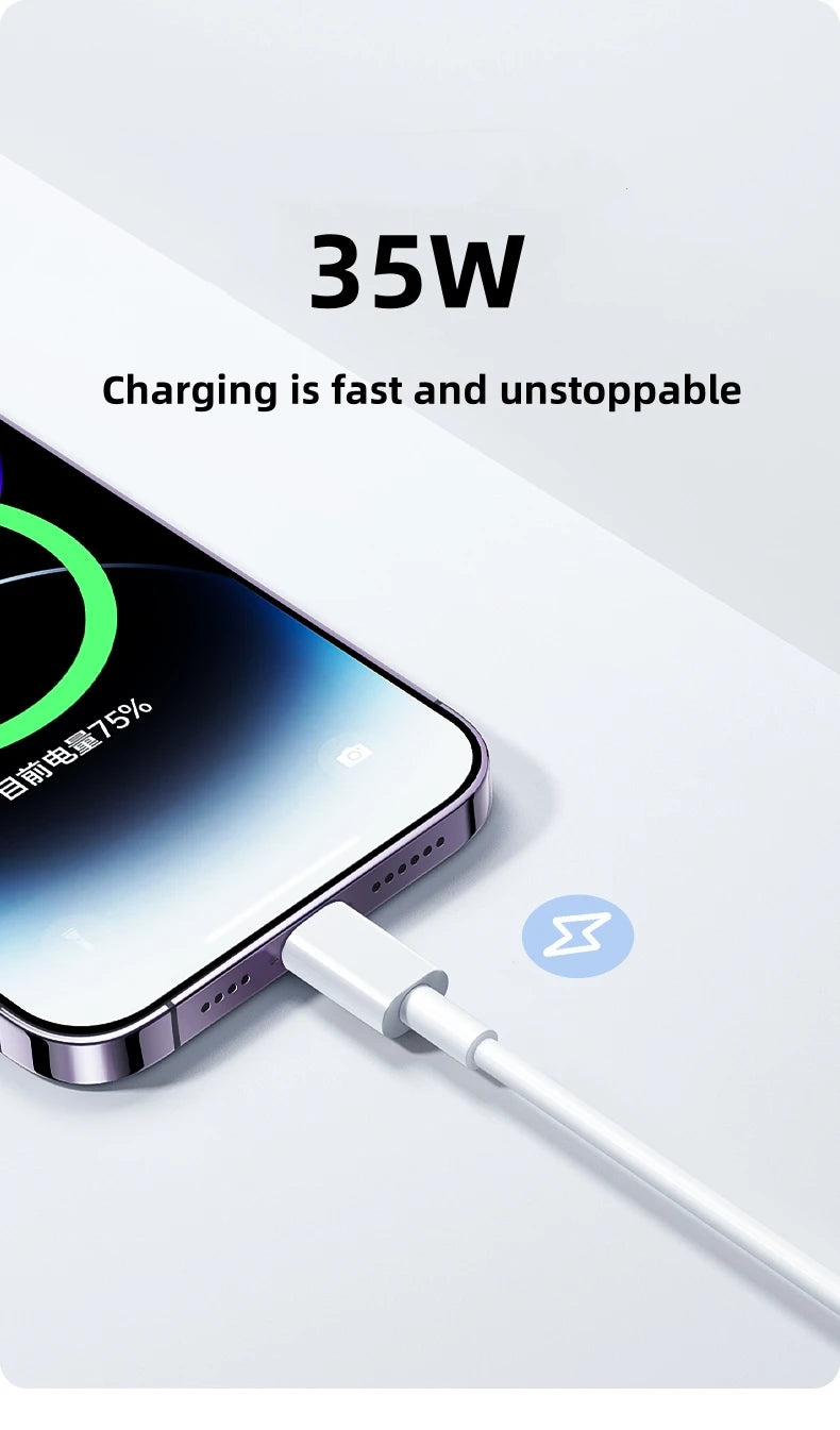 35W PD Fast Charger USB-C Wall Charger with Cable for iPhone 15/14/13/12/11 Pro Max – Quick Charge Adapter & Data Cord