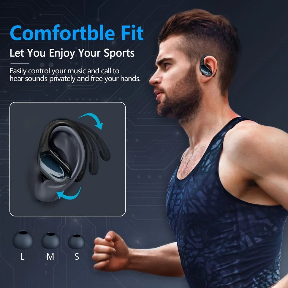 Bluetooth 5.3 Sports Earhooks Earbuds – True Wireless Headphones with Noise Reduction, IPX6 Waterproof, Mic & Button Control for Running & Gym