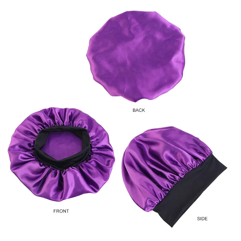 Satin Sleep Bonnet with Wide Brim & Elastic Band – Wide-Brimmed Night Cap for Women & Men, Hair Protection Bonnet for Sleeping & Bathing