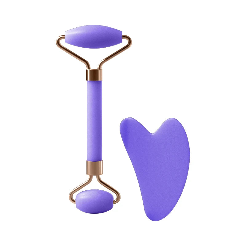 2-in-1 Facial Roller & Gua Sha Set – Face Neck Eye Massager Tool with Heart Shaped Scraping Board for Skincare & Lymphatic Drainage