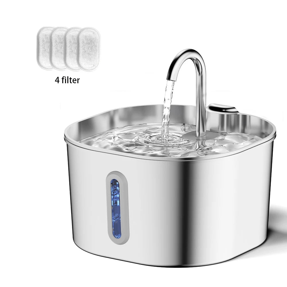 HydroFlow™ Stainless Steel Pet Water Fountain – 2.2L Automatic Water Dispenser
