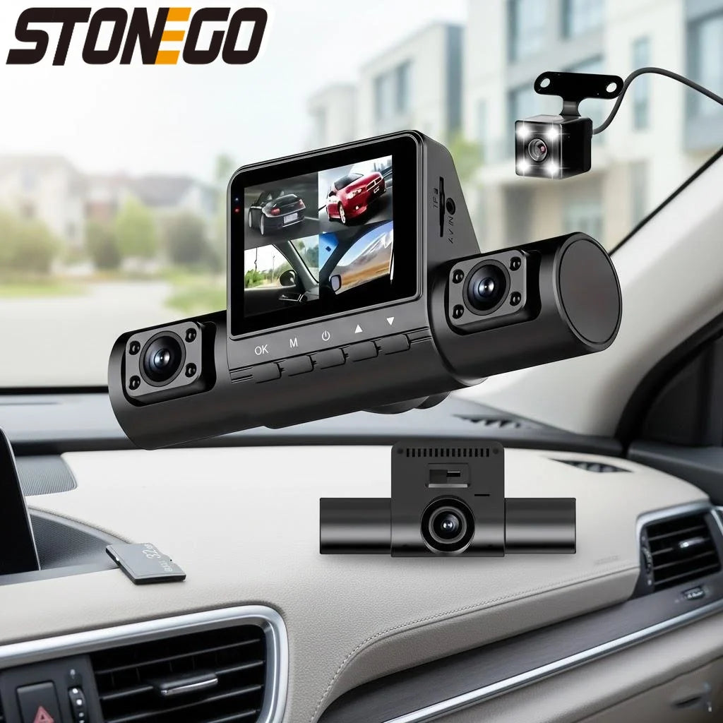 4-Lens 1080P Full HD Dash Cam – Wide-Angle Quad Camera with Loop Recording & 4.3" IPS Display