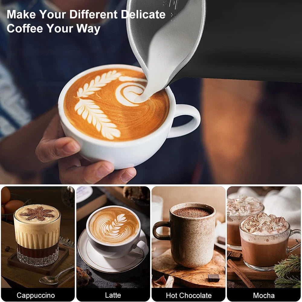 4-in-1 Electric Milk Frother – Automatic Hot & Cold Foam Maker for Coffee, Cappuccino, Latte & More | Rotary Whisk Milk Steamer