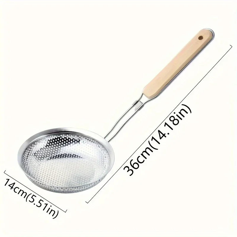 Stainless Steel Fine Mesh Skimmer with Wooden Handle