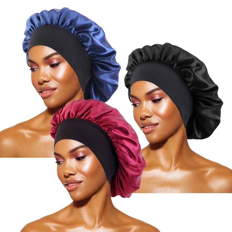 Satin Sleep Bonnet with Wide Brim & Elastic Band – Wide-Brimmed Night Cap for Women & Men, Hair Protection Bonnet for Sleeping & Bathing
